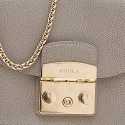 Pre Owned Furla Grey Leather Mini Metropolis Chain Shoulder Bag