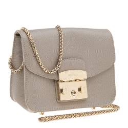 Pre Owned Furla Grey Leather Mini Metropolis Chain Shoulder Bag