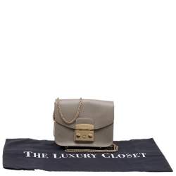 Pre Owned Furla Grey Leather Mini Metropolis Chain Shoulder Bag