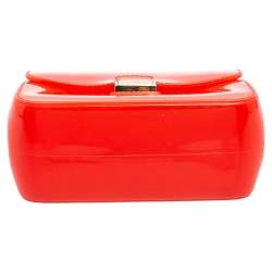 Pre Owned Furla Coral Red Rubber Candy Top Handle Bag