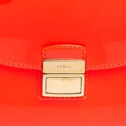 Pre Owned Furla Coral Red Rubber Candy Top Handle Bag