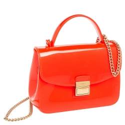 Pre Owned Furla Coral Red Rubber Candy Top Handle Bag
