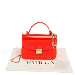 Pre Owned Furla Coral Red Rubber Candy Top Handle Bag