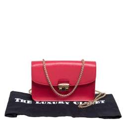 Pre Owned Furla Red Leather Metropolis Chain Shoulder Bag