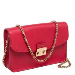 Pre Owned Furla Red Leather Metropolis Chain Shoulder Bag