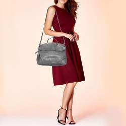 Pre Owned Furla Grey Ostrich Embossed Leather Piper Top Handle Bag