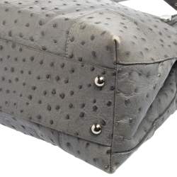 Pre Owned Furla Grey Ostrich Embossed Leather Piper Top Handle Bag