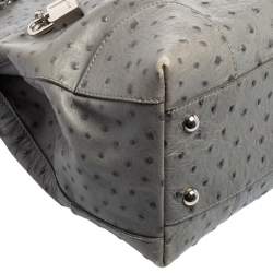 Pre Owned Furla Grey Ostrich Embossed Leather Piper Top Handle Bag