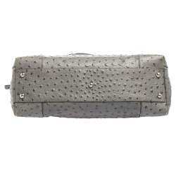 Pre Owned Furla Grey Ostrich Embossed Leather Piper Top Handle Bag