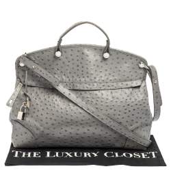 Pre Owned Furla Grey Ostrich Embossed Leather Piper Top Handle Bag