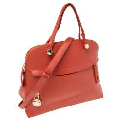 Pre Owned Furla Orange Leather Piper Dome Satchel