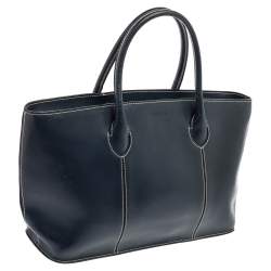 Pre Owned Furla Navy Blue Leather Tote