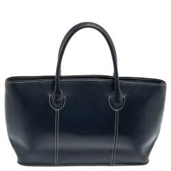 Pre Owned Furla Navy Blue Leather Tote
