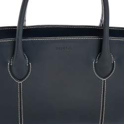 Pre Owned Furla Navy Blue Leather Tote