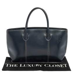 Pre Owned Furla Navy Blue Leather Tote