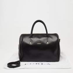 Pre Owned Furla Black Leather Medium Boston Bag