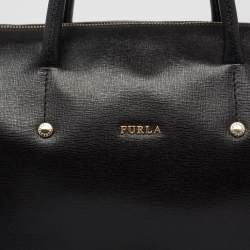 Pre Owned Furla Black Leather Medium Boston Bag