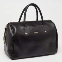 Pre Owned Furla Black Leather Medium Boston Bag