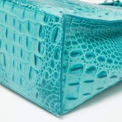 Pre Owned Furla Turquoise Croc Embossed Leather Divide It Tote