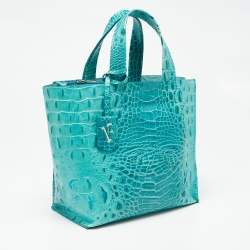 Pre Owned Furla Turquoise Croc Embossed Leather Divide It Tote