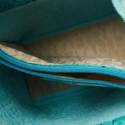 Pre Owned Furla Turquoise Croc Embossed Leather Divide It Tote