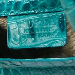 Pre Owned Furla Turquoise Croc Embossed Leather Divide It Tote
