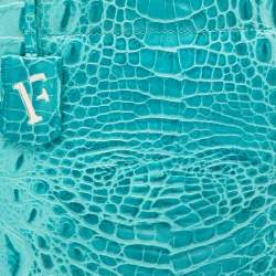 Pre Owned Furla Turquoise Croc Embossed Leather Divide It Tote