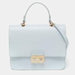 Pre Owned Furla Sky Blue Leather Bella Top Handle Bag