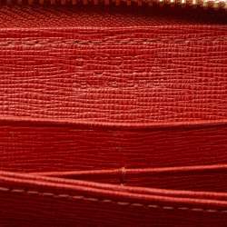 Pre Owned Furla Orange Leather Zip Around Wallet