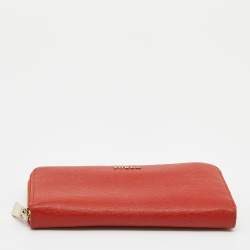 Pre Owned Furla Orange Leather Zip Around Wallet