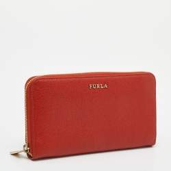 Pre Owned Furla Orange Leather Zip Around Wallet
