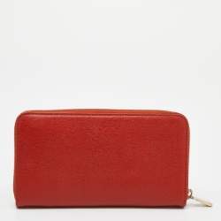 Pre Owned Furla Orange Leather Zip Around Wallet