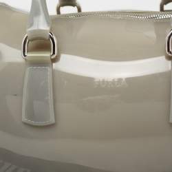 Pre Owned Furla Grey/Silver Rubber And Aluminum Medium Candy Satchel