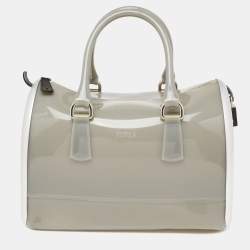 Pre Owned Furla Grey/Silver Rubber And Aluminum Medium Candy Satchel