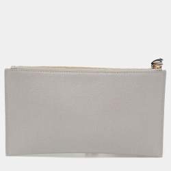 Pre Owned Furla Grey Leather Zip Slim Wristlet Pouch 