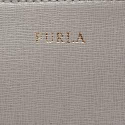 Pre Owned Furla Grey Leather Zip Slim Wristlet Pouch 