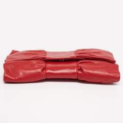 Pre Owned Furla Red Leather Bow Clutch