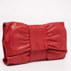 Pre Owned Furla Red Leather Bow Clutch
