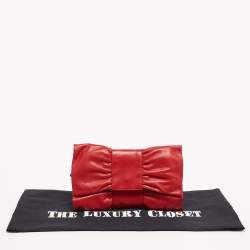 Pre Owned Furla Red Leather Bow Clutch