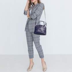 Pre Owned Furla Navy Blue Leather Logo Satchel