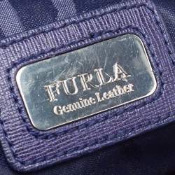 Pre Owned Furla Navy Blue Leather Logo Satchel