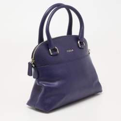 Pre Owned Furla Navy Blue Leather Logo Satchel