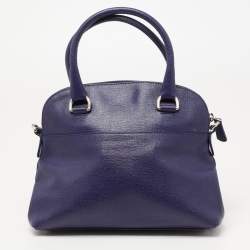 Pre Owned Furla Navy Blue Leather Logo Satchel