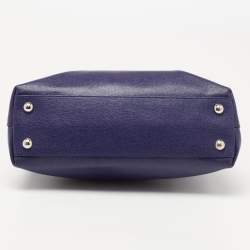 Pre Owned Furla Navy Blue Leather Logo Satchel