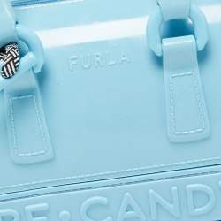 Pre Owned Furla Light Blue Rubber Mini M Candy Boston Bag