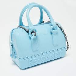 Pre Owned Furla Light Blue Rubber Mini M Candy Boston Bag
