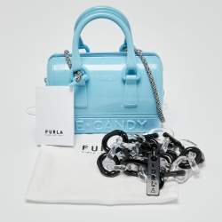 Pre Owned Furla Light Blue Rubber Mini M Candy Boston Bag