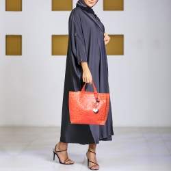 Pre Owned Furla Orange Croc Embossed Leather Divide It Tote