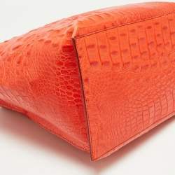 Pre Owned Furla Orange Croc Embossed Leather Divide It Tote
