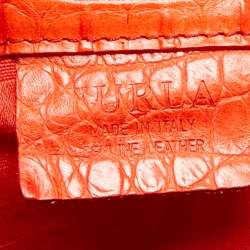 Pre Owned Furla Orange Croc Embossed Leather Divide It Tote